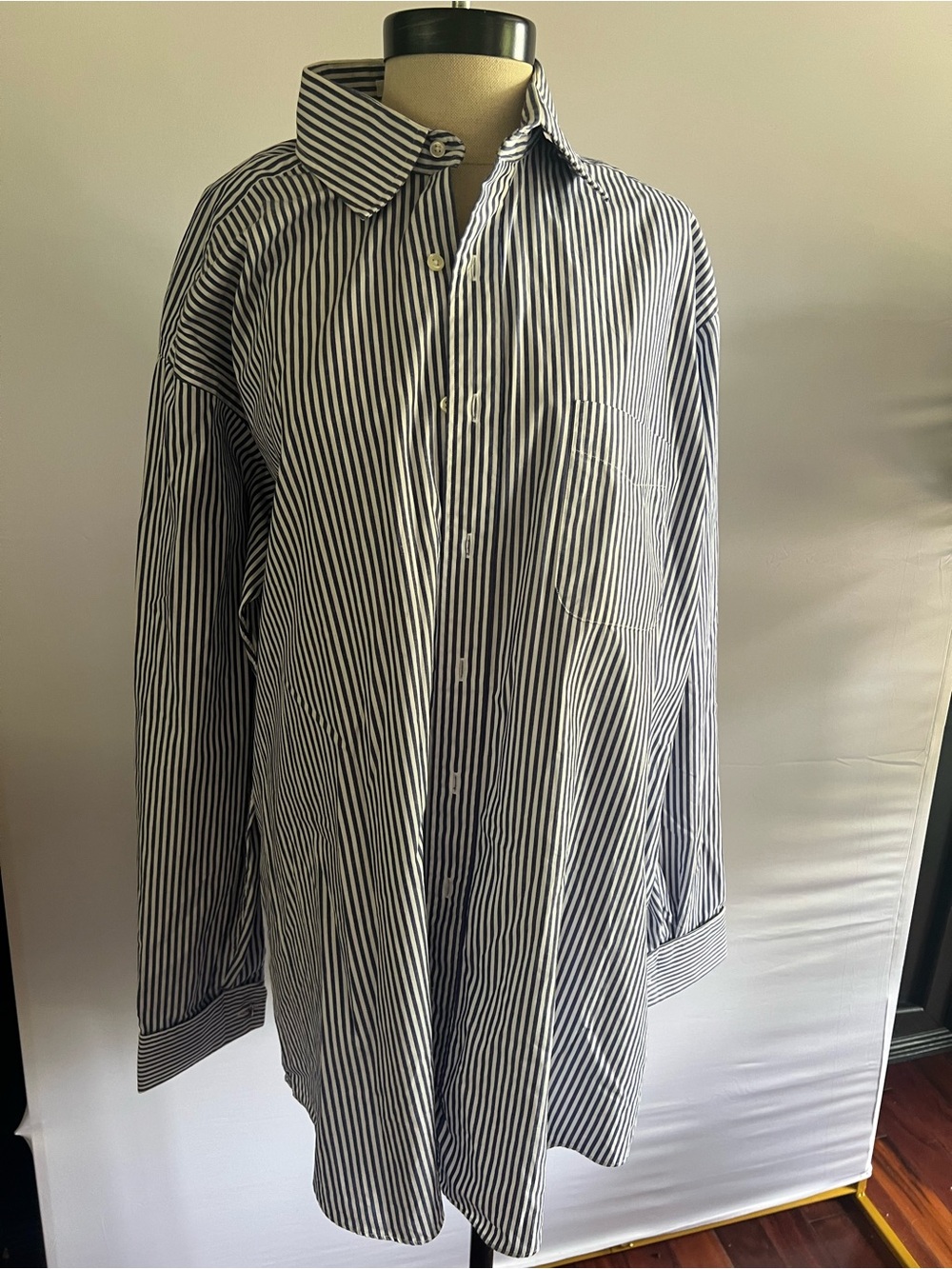 Ferrell Reed Dobbs Cloth Men's Blue & White Stripe Button-Down Shirt Size 16 1/2